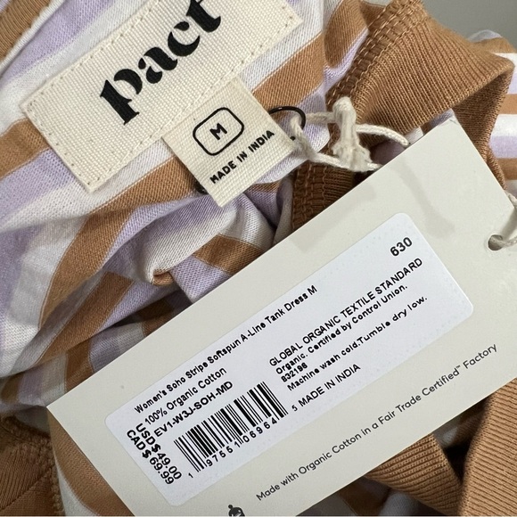 Pact Medium Soho Stripe 100% Organic Cotton V Neck Softspun Tank Dress NWT Y2 - Picture 3 of 4
